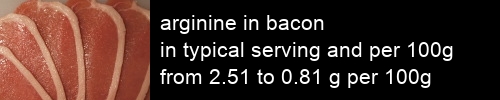 arginine in bacon information and values per serving and 100g