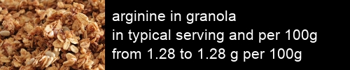 arginine in granola information and values per serving and 100g