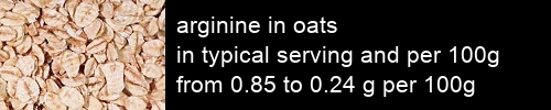 arginine in oats information and values per serving and 100g