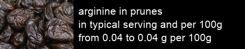 arginine in prunes information and values per serving and 100g