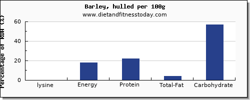 lysine and nutrition facts in barley per 100g