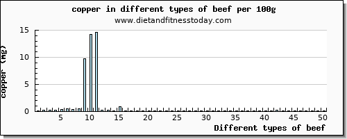 beef copper per 100g