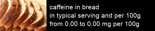 caffeine in bread information and values per serving and 100g