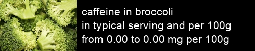 caffeine in broccoli information and values per serving and 100g