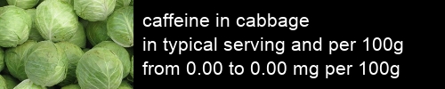 caffeine in cabbage information and values per serving and 100g