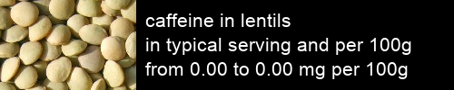 caffeine in lentils information and values per serving and 100g