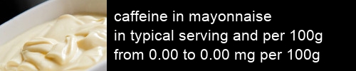 caffeine in mayonnaise information and values per serving and 100g