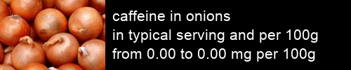 caffeine in onions information and values per serving and 100g