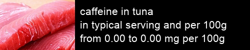 caffeine in tuna information and values per serving and 100g