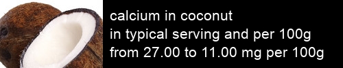 calcium in coconut information and values per serving and 100g