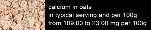 calcium in oats information and values per serving and 100g