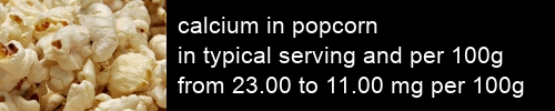 calcium in popcorn information and values per serving and 100g