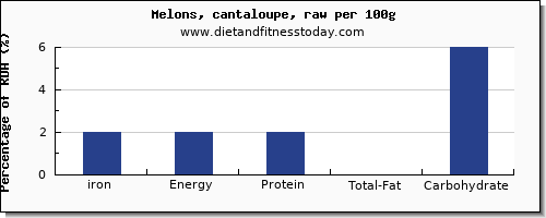 iron and nutrition facts in cantaloupe per 100g