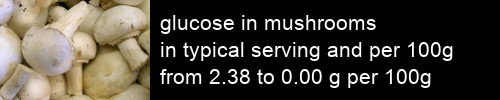 glucose in mushrooms information and values per serving and 100g