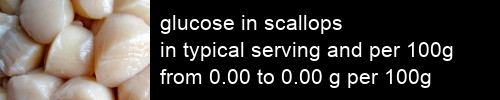 glucose in scallops information and values per serving and 100g