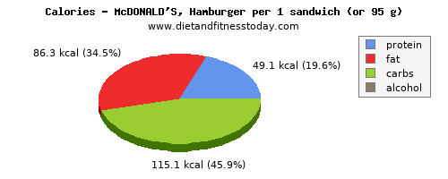 fat, calories and nutritional content in hamburger