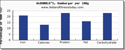 iron and nutrition facts in hamburger per 100g