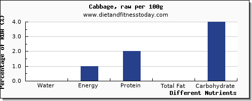 chart to show highest water in cabbage per 100g