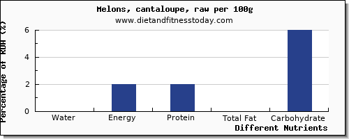 chart to show highest water in cantaloupe per 100g