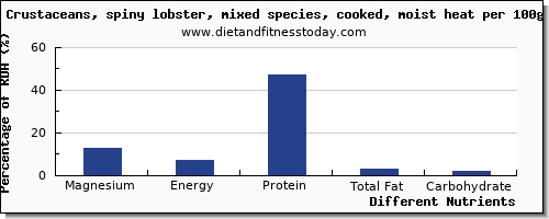 chart to show highest magnesium in lobster per 100g