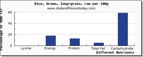 chart to show highest lysine in rice per 100g