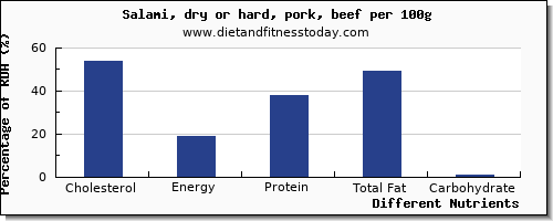 chart to show highest cholesterol in salami per 100g
