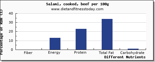 chart to show highest fiber in salami per 100g