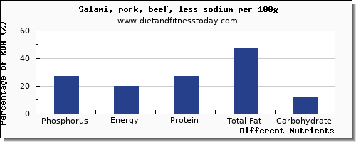 chart to show highest phosphorus in salami per 100g