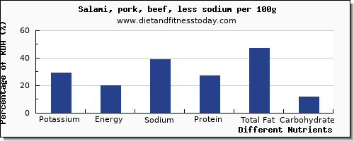 chart to show highest potassium in salami per 100g