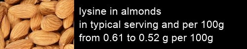 lysine in almonds information and values per serving and 100g