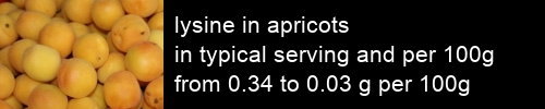 lysine in apricots information and values per serving and 100g