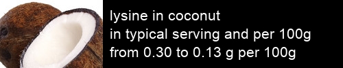 lysine in coconut information and values per serving and 100g