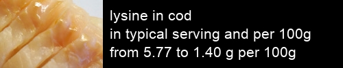 lysine in cod information and values per serving and 100g