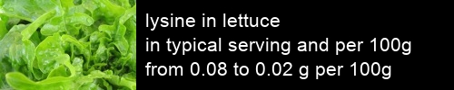 lysine in lettuce information and values per serving and 100g