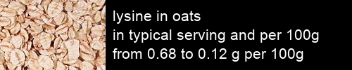 lysine in oats information and values per serving and 100g