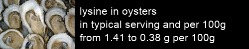 lysine in oysters information and values per serving and 100g