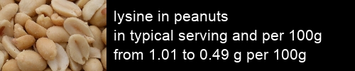 lysine in peanuts information and values per serving and 100g