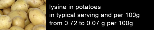 lysine in potatoes information and values per serving and 100g