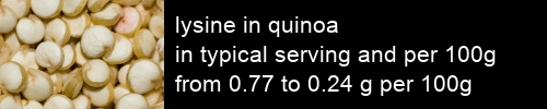 lysine in quinoa information and values per serving and 100g