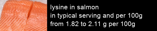lysine in salmon information and values per serving and 100g