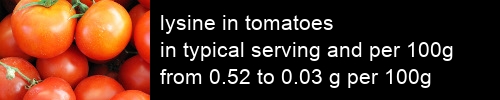 lysine in tomatoes information and values per serving and 100g