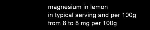 magnesium in lemon information and values per serving and 100g