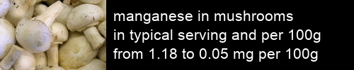 manganese in mushrooms information and values per serving and 100g