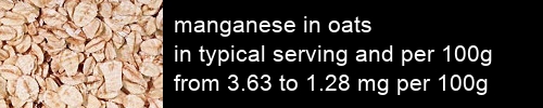 manganese in oats information and values per serving and 100g