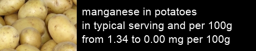 manganese in potatoes information and values per serving and 100g