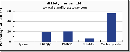 lysine and nutrition facts in millet per 100g