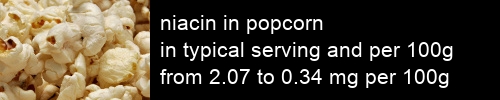 niacin in popcorn information and values per serving and 100g