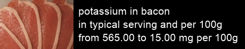 potassium in bacon information and values per serving and 100g