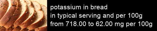 potassium in bread information and values per serving and 100g