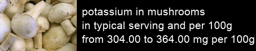 potassium in mushrooms information and values per serving and 100g